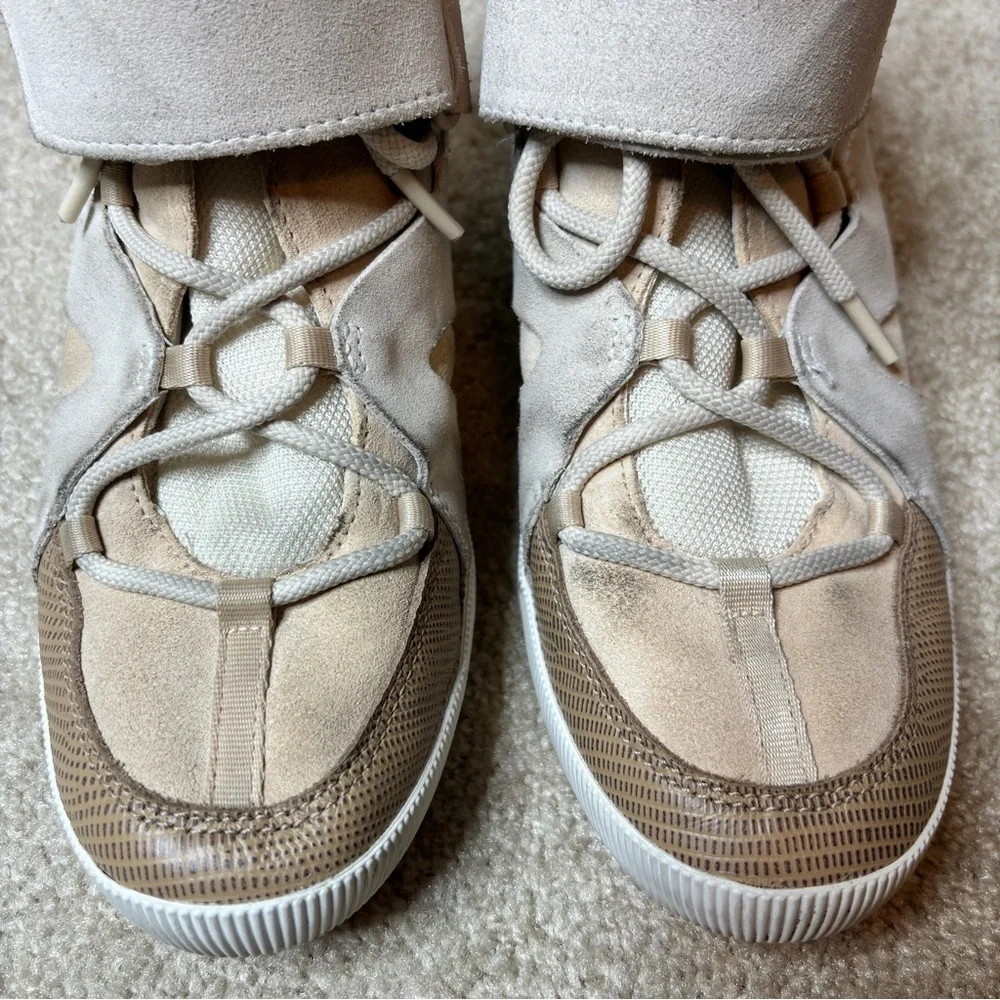 Sorel Out N About Suede Sport Wedge Booties in Cream Tan Nova Sand Canoe Size 10